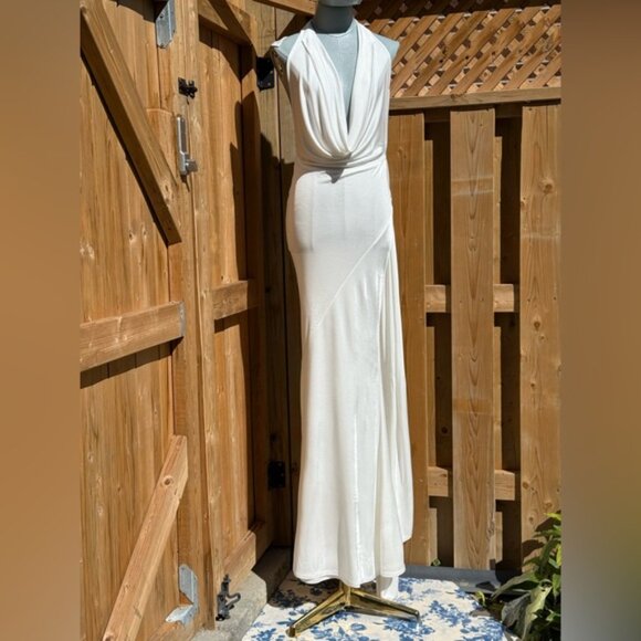 🆕 RAT & BOA 🧿 NWOT Winona White Slinky Cowl Neck Jersey Gown, Sz XS - Picture 3 of 16